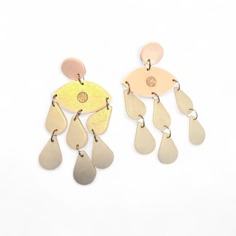 Shop31Suns Shimmer Pink Eyeball Teardrop Polymer Clay Earrings Handmade